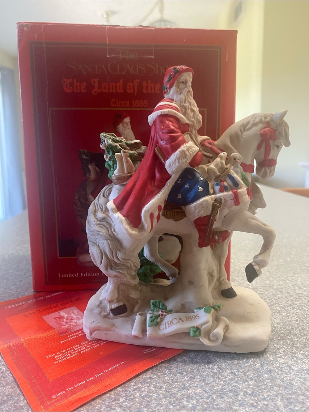 The Land of the Free Santa Claus Shoppe Porcelain Figurine Circa 1895